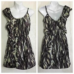 Envy Me Dress Sz 8 Gray/Black/+ Asymmetric Neckline Ruffled Detail Light‎ Weight